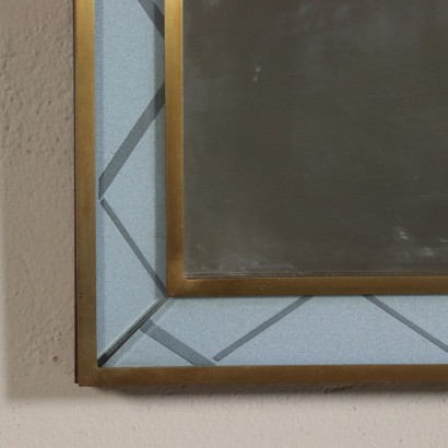 Miroir Mural Verre rétro traité Laiton Italie Années 40-50