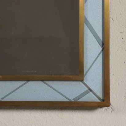 Miroir Mural Verre rétro traité Laiton Italie Années 40-50