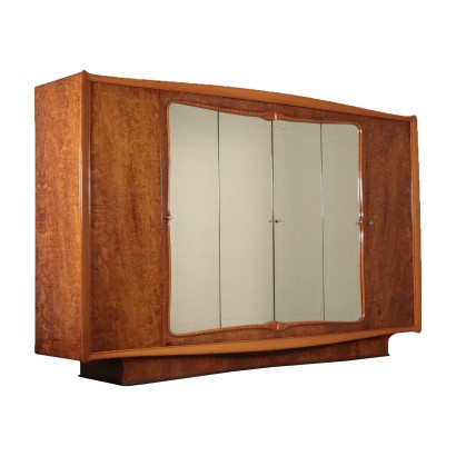 Wardrobe, Burl Veneer Polyester and Mirror, Italy 1950s