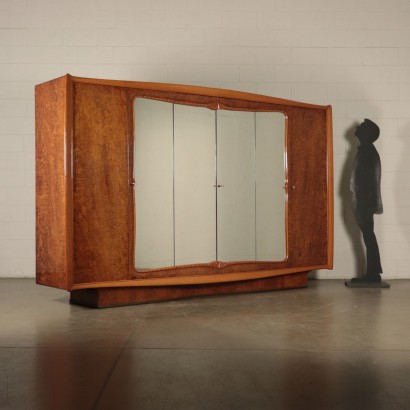 Wardrobe, Burl Veneer Polyester and Mirror, Italy 1950s