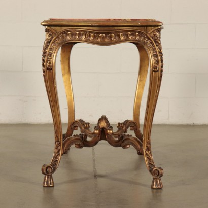 Small Center Table, Carved Wood and Marple, Italy 20th Century