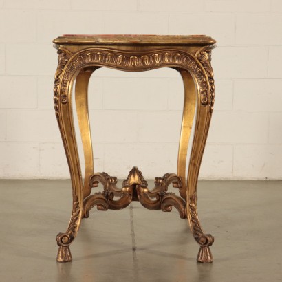 Small Center Table, Carved Wood and Marple, Italy 20th Century