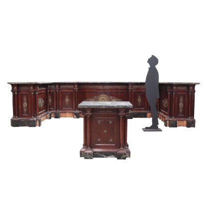 Shop Counter, Mahogany Marble and Bronze, Italy 19th Century