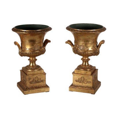 Pair of Vases Bourbon Restoration Gold Leaf Italy 19th Century