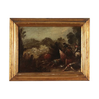 Battle Scene Oil on Canvas Neapolitan School 17th Century Italy