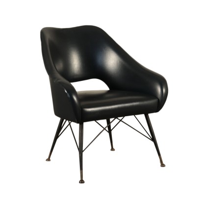 Petite Fauteuil Mousse Similcuir Métal laqué Italie Années 60