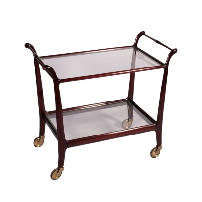 Service Trolley, Stained wood and Mirror, Italy 1950s-1960s