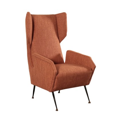 Armchair, Foam Fabric Brass and Metal, Italy 1950s-1960s