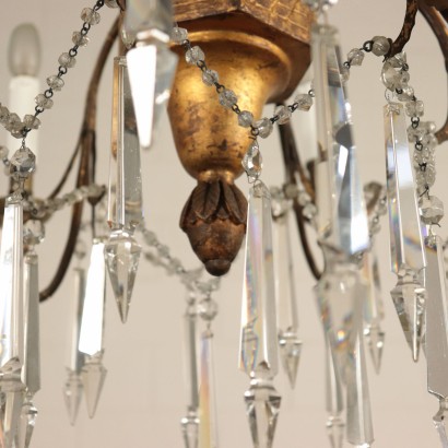 Neoclassical Chandelier, Carved Wood and Wrought Iron, Italy 18th Cen