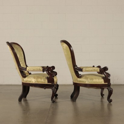 Pair of Luois Philippe Armchairs, Walnut, Naples, Italy 19th Century