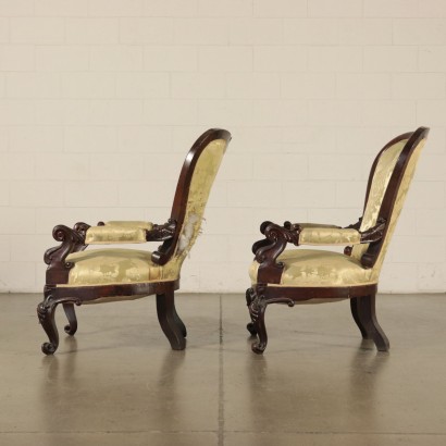 Pair of Luois Philippe Armchairs, Walnut, Naples, Italy 19th Century