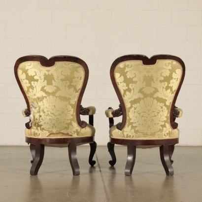 Pair of Luois Philippe Armchairs, Walnut, Naples, Italy 19th Century