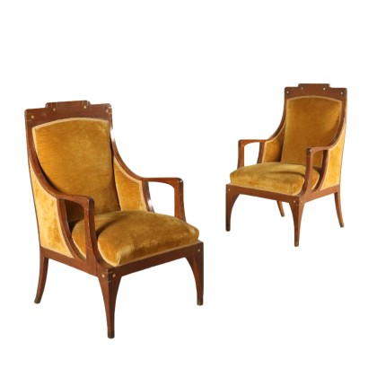 French Armchairs Sessile Oak Velvet France 1980s-1990s School of Nancy