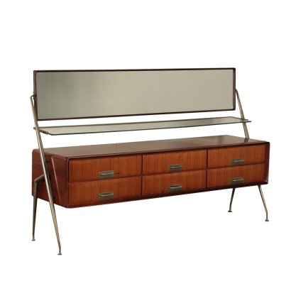 Silvio Cavatorta Dresser, Teak Veneer Brass Glass, Itay 1960s