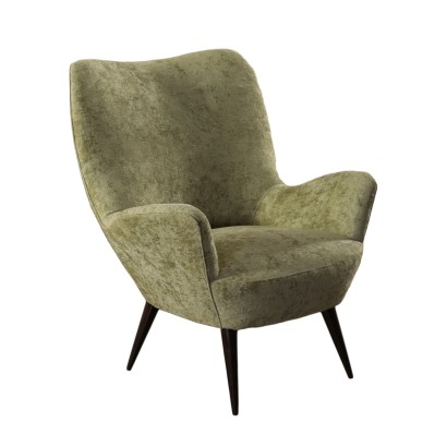 Armchair, Foam Velvet and Wood, 1950s