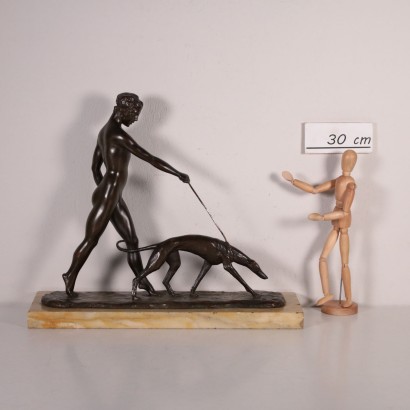 female Nude with Greuhound, Bronze, 20th Century