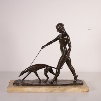 female Nude with Greuhound, Bronze, 20th Century