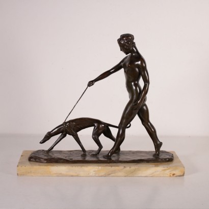 female Nude with Greuhound, Bronze, 20th Century