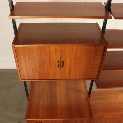 Bookcase, Teak Veneer and Metallic Enamelled, Italy 1950s-1960s