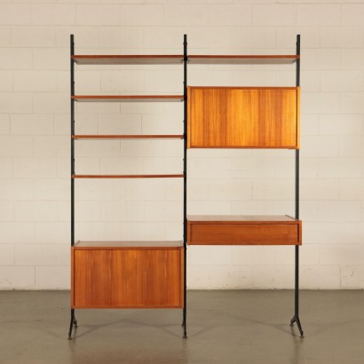 Bookcase, Teak Veneer and Metallic Enamelled, Italy 1950s-1960s