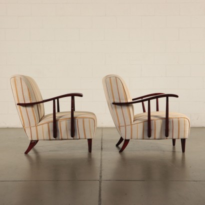 Armchairs, Stained Wood, Italy 1940s-1950s