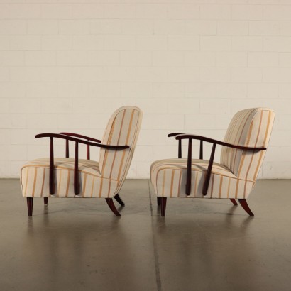 Armchairs, Stained Wood, Italy 1940s-1950s