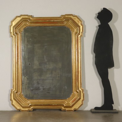 Grand Miroir Mouluré Bois doré Italie Moitié'800