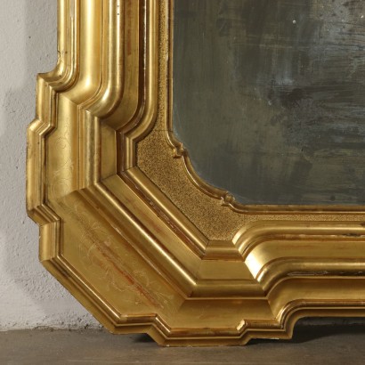 Grand Miroir Mouluré Bois doré Italie Moitié'800