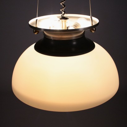 Lamp, Aluminum and Opaline Glass, Italy 1960s Lumi