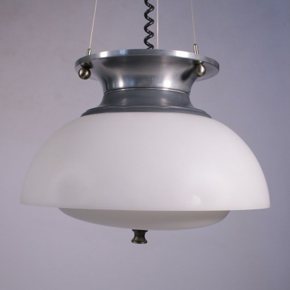 Lamp, Aluminum and Opaline Glass, Italy 1960s Lumi