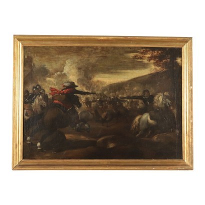 Battle Scene, Oil on Canvas, Lombard School, 17th Century