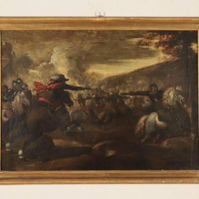 Battle Scene, Oil on Canvas, Lombard School, 17th Century