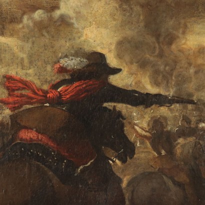 Battle Scene, Oil on Canvas, Lombard School, 17th Century