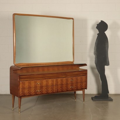 Dresser,Mahogany Veneer Back-Treated Glass and Brass, 1950s