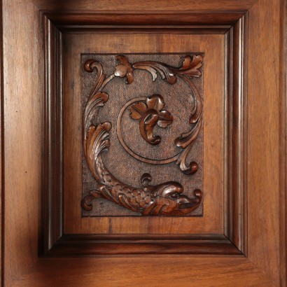 Neo-Renaissance Cupboard, Walnut Bronze and Glass, Italy 20th Cen