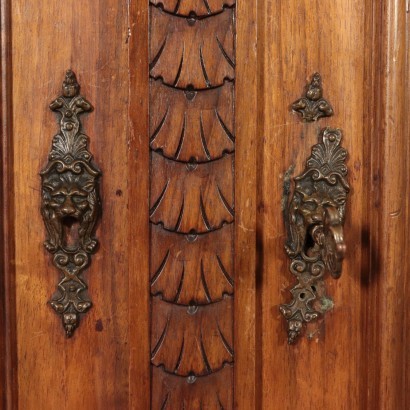 Neo-Renaissance Cupboard, Walnut Bronze and Glass, Italy 20th Cen