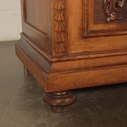 Neo-Renaissance Cupboard, Walnut Bronze and Glass, Italy 20th Cen