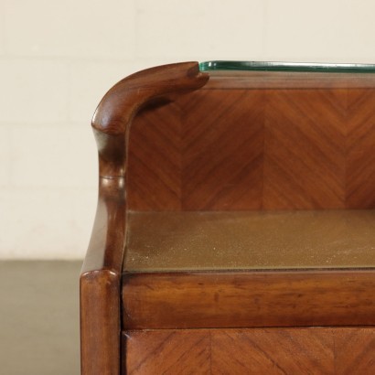 Bedside Table, Mahogany Veneer Glass and Brass, Italy 1950s