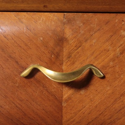 Bedside Table, Mahogany Veneer Glass and Brass, Italy 1950s