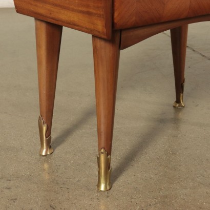 Bedside Table, Mahogany Veneer Glass and Brass, Italy 1950s