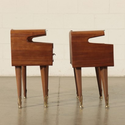 Bedside Table, Mahogany Veneer Glass and Brass, Italy 1950s