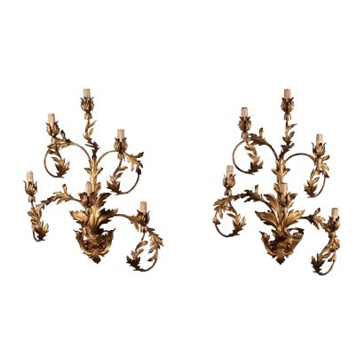 Pair of Appliques, Wrought Iron and Shear Plate,Italy 20th Century