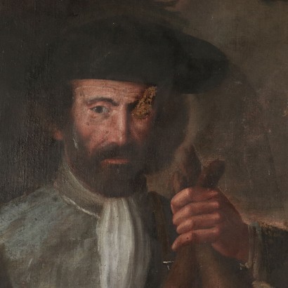 Portrait of an Hunter, Oil on Canvas, Lombard School 18th Century