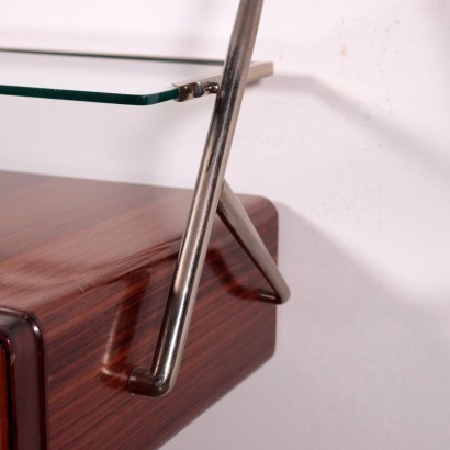 Hangings Bedside Tables, Teak Veneer Brass and Glass, Silvio Cavatorta