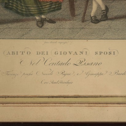 Abito dei Giovani Sposi nel Contado Pisano" Gravure du 18ème siècle