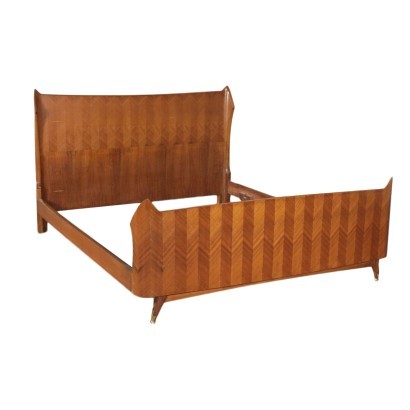 Queen Size Bed, Mahogany Veneer, Italy 1950s