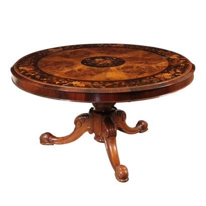 Inlaid Dutch Sail Table, Marble and Walnut, Holland 19th Century