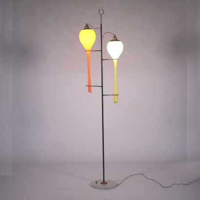 Lamp, Marble Brass Metal and Colored Glass, Italy 1960s