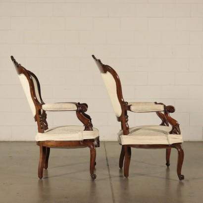 Pair of Louis Philippe Armchairs, Walnut, Italy 19th Century