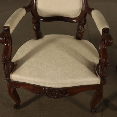 Pair of Louis Philippe Armchairs, Walnut, Italy 19th Century